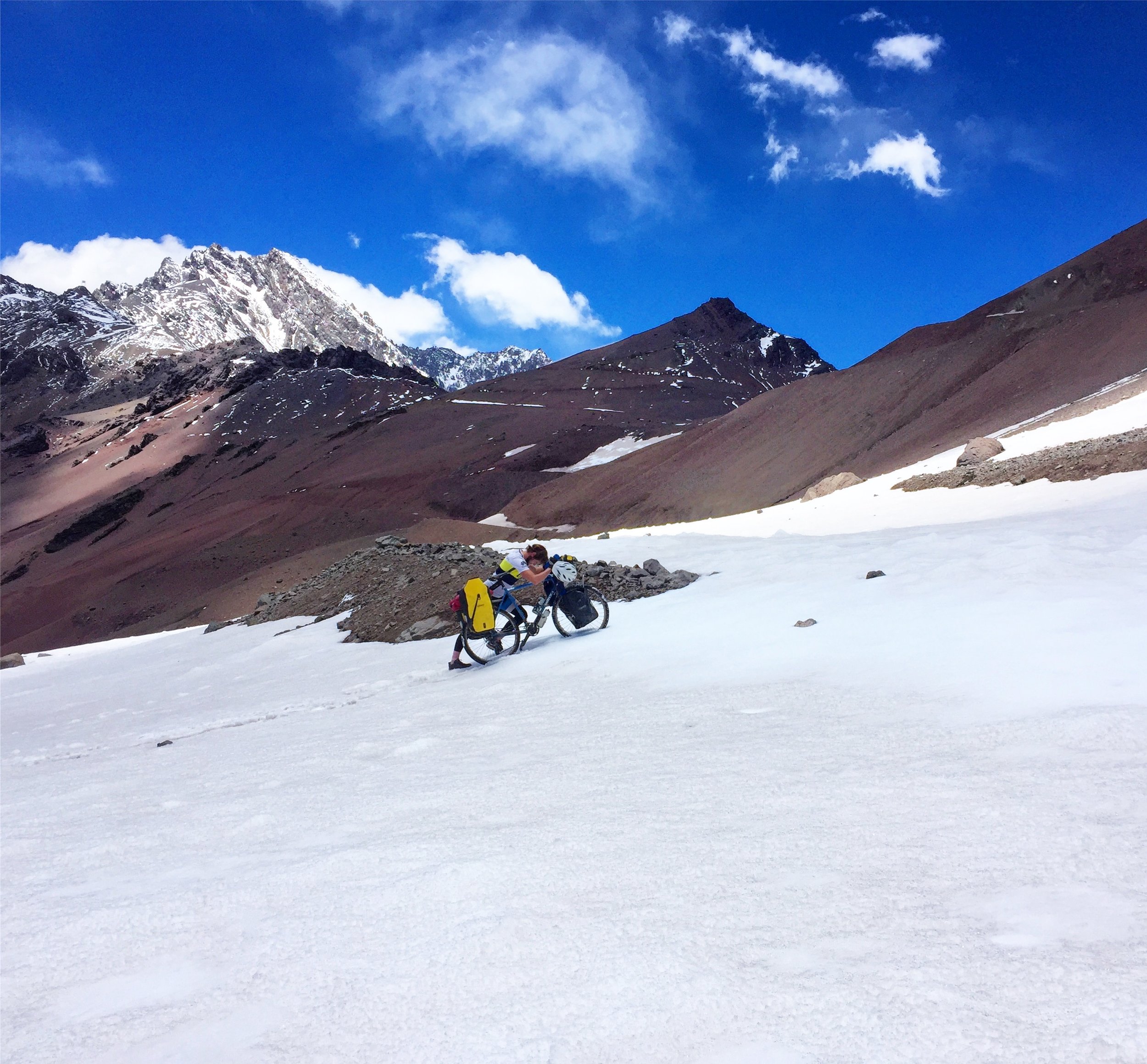 Pushing through snow. No easy ride.