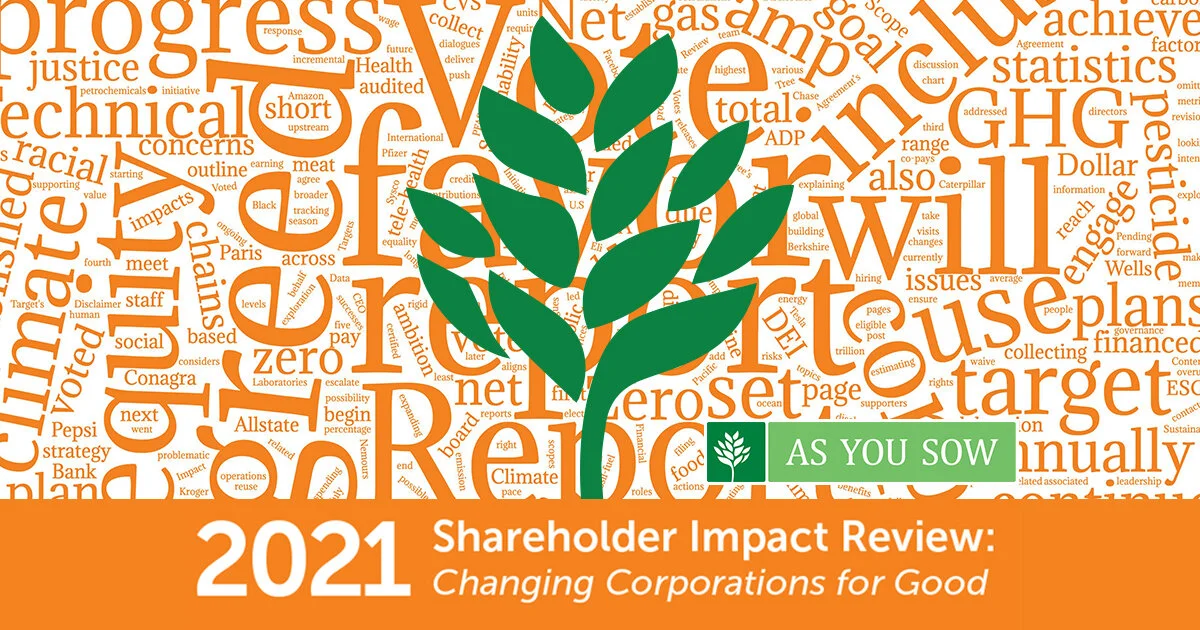 Record-Breaking Year: As You Sow 2021 Shareholder Impact Report Shows 5 Majority Votes 
