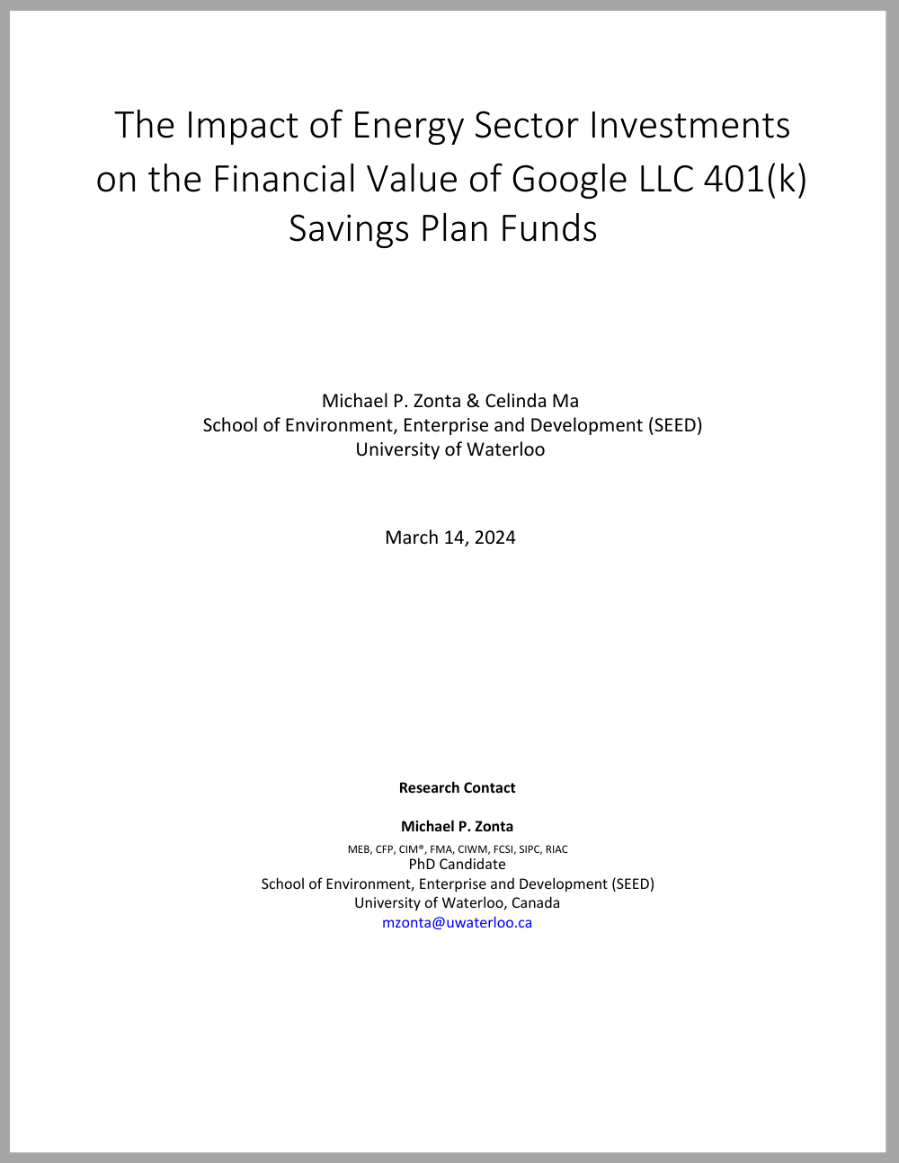 The Impact of Energy Sector Investments on the Financial Value of Google LLC 401 (k) Savings Plan Funds