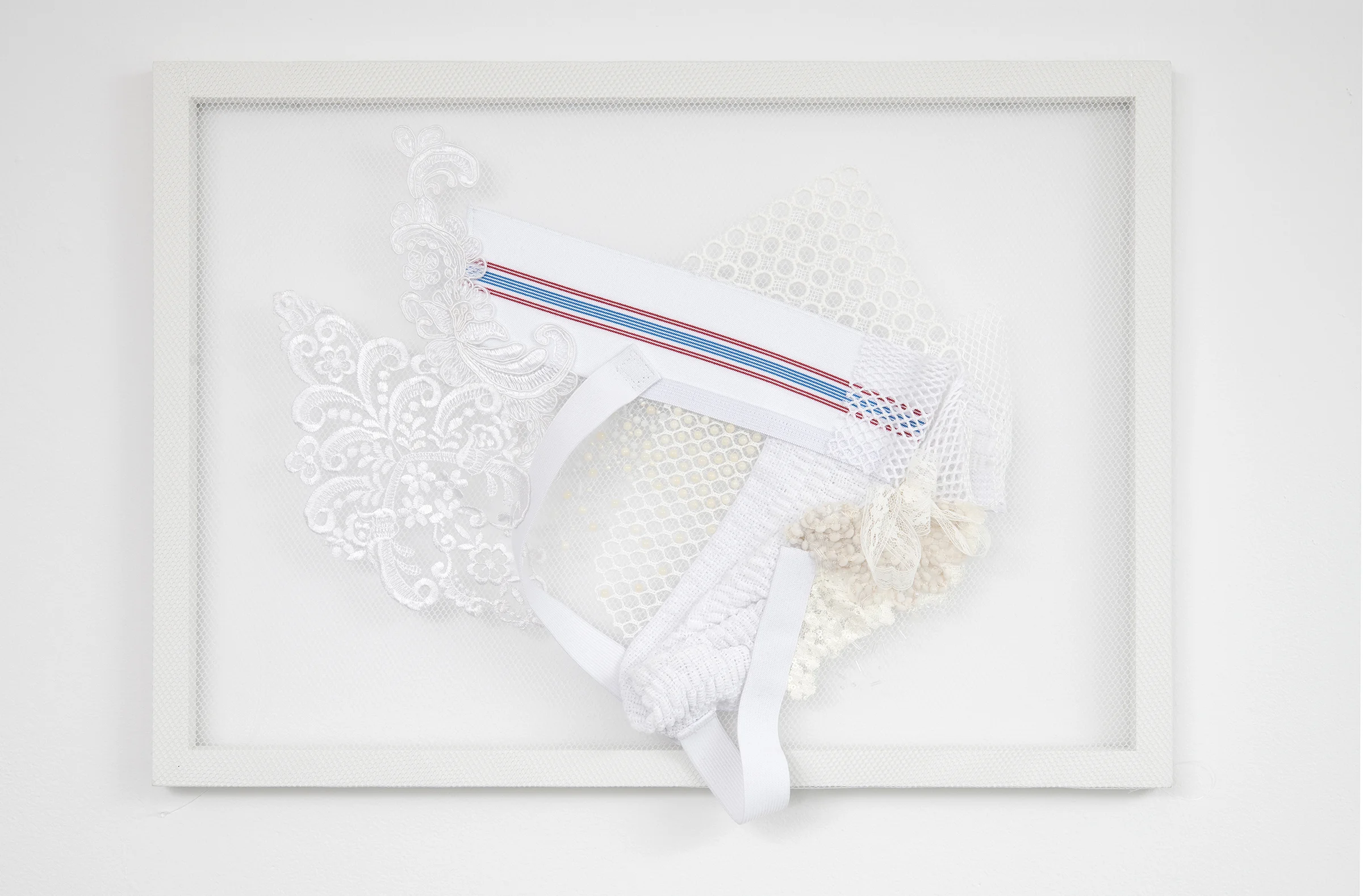 Déboutonné II jockstrap, mesh, lace, hand-embroidered glass beads 22” x 15” 2017