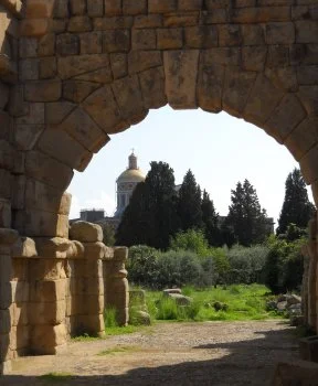 The 1957 sanctuary seen through 3rd century B.C. ruins. photo: Paul Fornaby