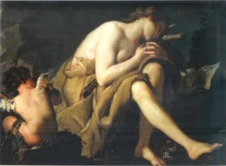 Whatever Magdalene is repentant for, in Christian art it is not for being sensuous. Here she is pressing Jesus on the cross against her nacked bossom. "The Penitent Magdalene" by Paolo Pagani (c.1661-1716)
