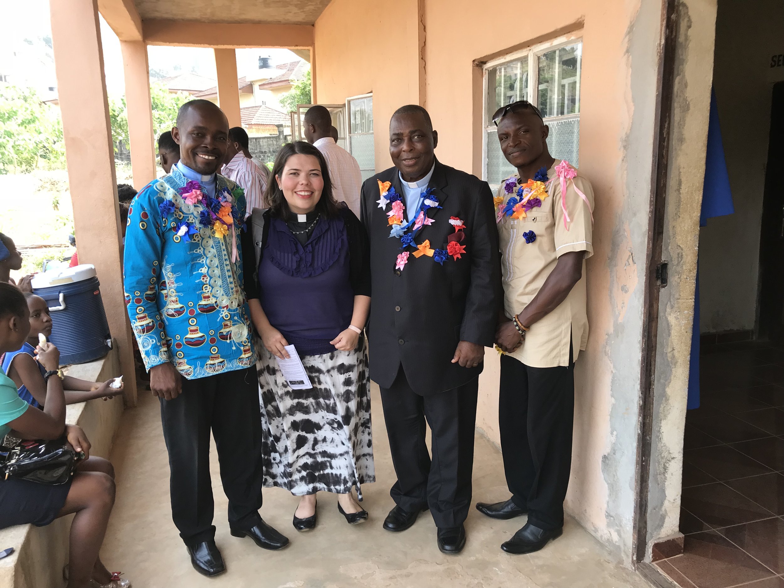  The pastors of Milton Margai Memorial UMC. &nbsp;Notice the ribbons. &nbsp;The senior pastor is Rev. Victor Kainboy on the left. &nbsp;Then the associate pastor who is also a civil engineer. &nbsp;Then on the right is an evangelist. &nbsp;Evangelist