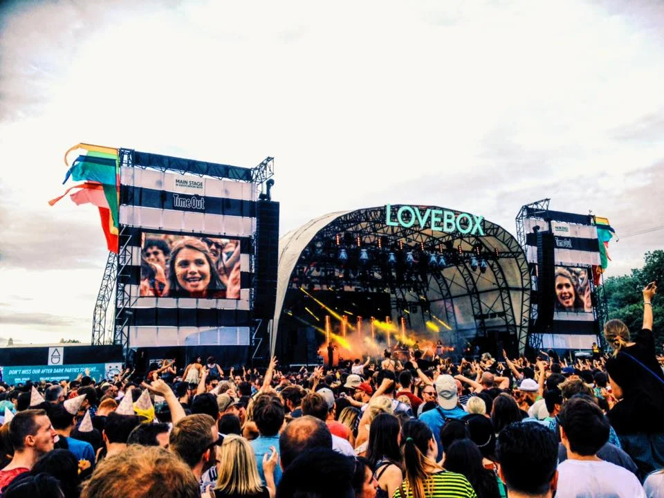 Mainstage banners at Lovebox Festival 2016 Photo: A and E Adventures 
