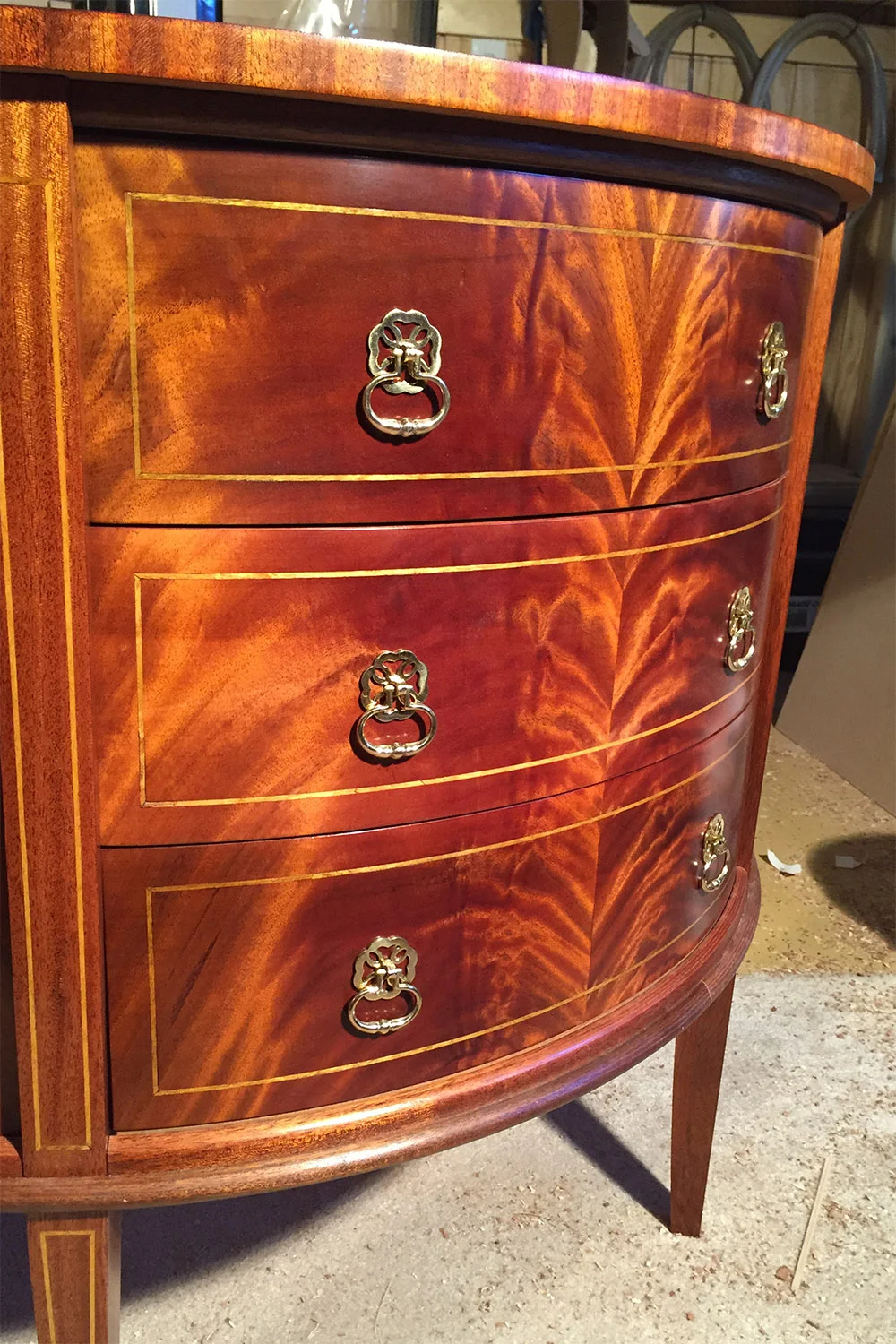 Mahogany Demilune Chest - Close Up