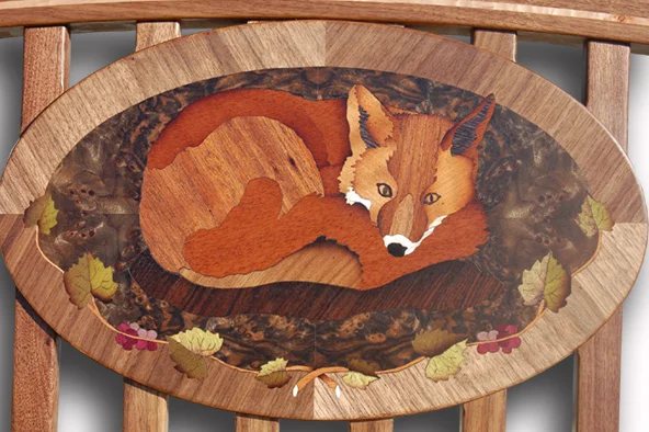 Morris Bench - Fox Marquetry Detail