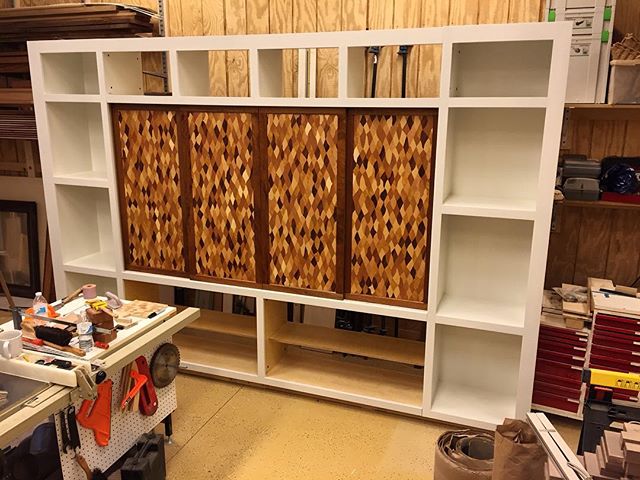 The full #cabinet, pre-assembled in the shop, prior to installation day.  It's built in modules, so it disassembles into smaller pieces for moving.