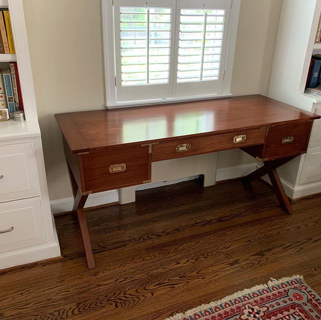 #cherry #campaignstyle #desk for a customer in Washington DC.  Hardware by #paxtonhardware.  Cherry lumber from CP Johnson Lumber.  Finishing products from #generalfinishes