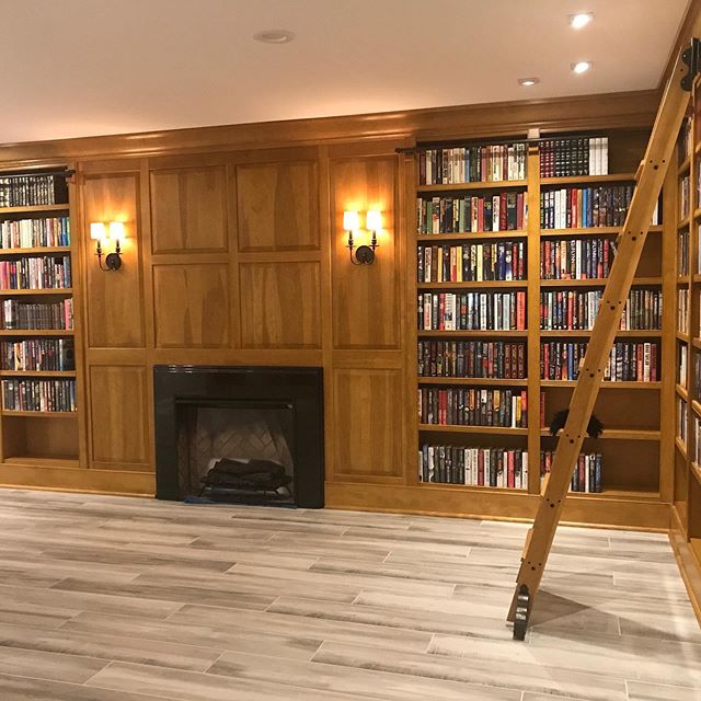 The #homelibrary project is complete, and the #books are up.  #bookcase #bookshelf #libraryladder #library