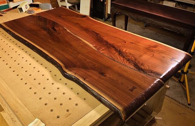 Finishing work on the #slab #walnut #diningtable is complete.  Very happy with the results.