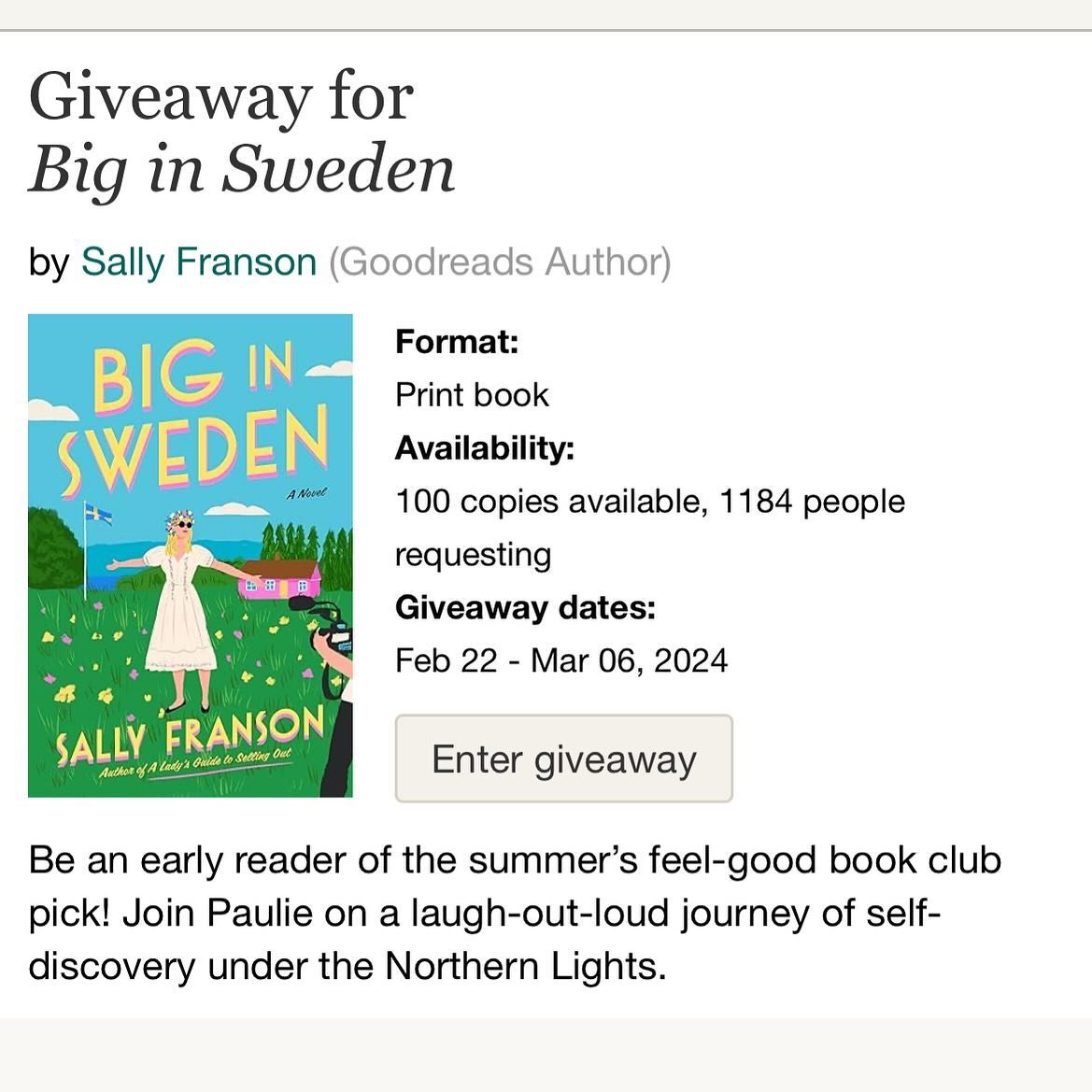 DID SOMEONE SAY JOURNEY OF SELF-DISCOVERY???? This is the last #goodreadsgiveaway for BIG IN SWEDEN so get in while the getting&rsquo;s good! Guaranteed satisfaction or your money back!!!!!!!!! 🙃Link in bio 🤓 📚 #goodreads #bookbuzz #anticipatedrea