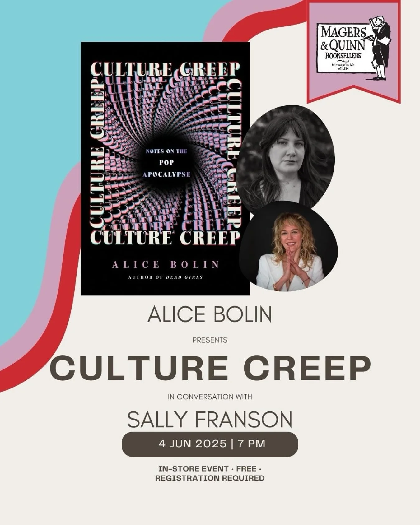 This is TOMORROW and I so hope you can make it! @alicebolin is a genius and reading #culturecreep was like talking about your fave TV show with your smartest friend; I DEVOURED it. Registration is FREE @magersandquinn and I really hope you can make i