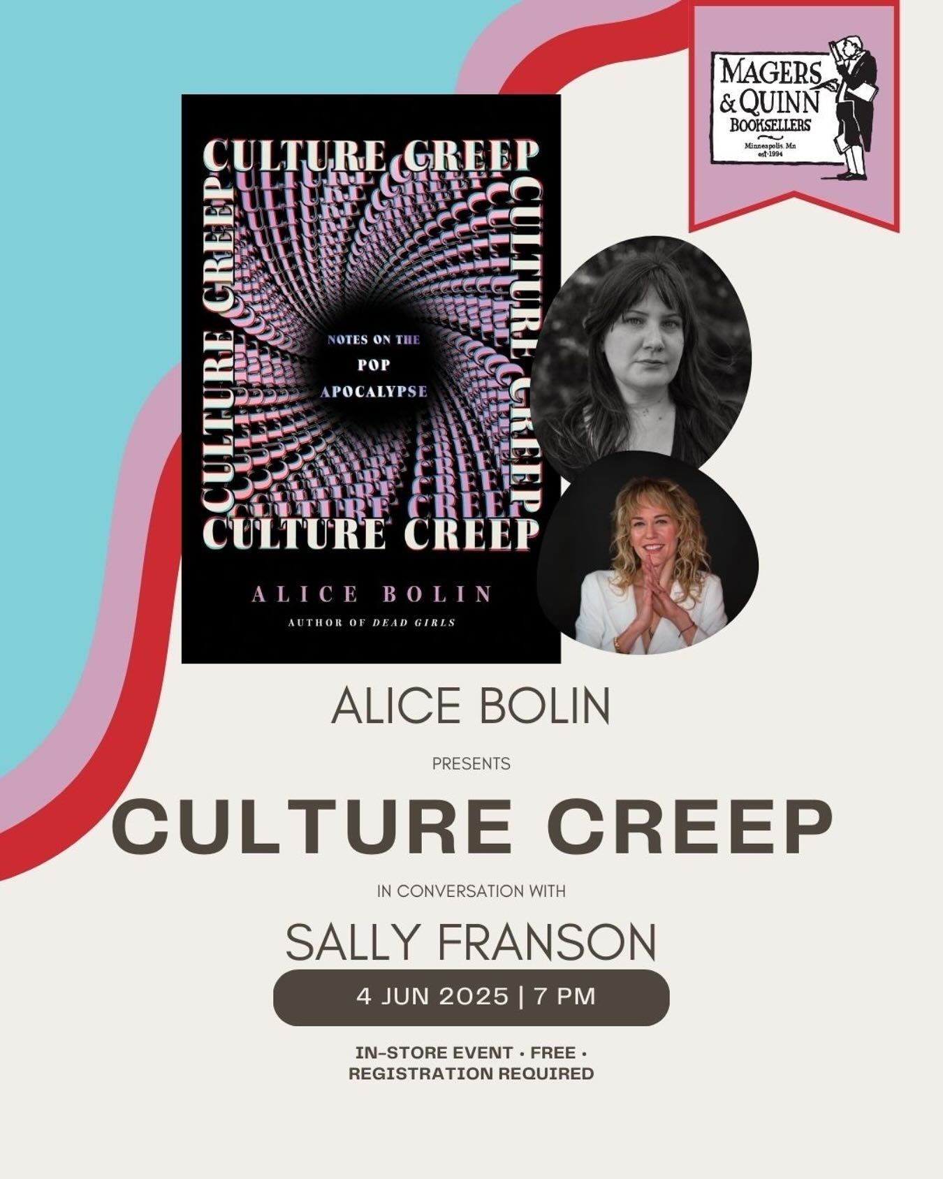 This is TOMORROW and I so hope you can make it! @alicebolin is a genius and reading #culturecreep was like talking about your fave TV show with your smartest friend; I DEVOURED it. Registration is FREE @magersandquinn and I really hope you can make i