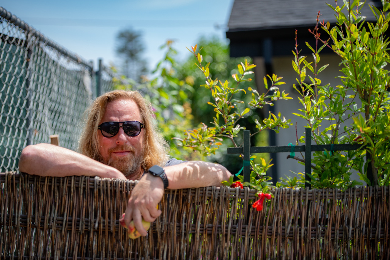 Writer/Director/Gentleman Gardener Matthew Carnahan at his garden in Los Angeles. (Photo: David Newsom)