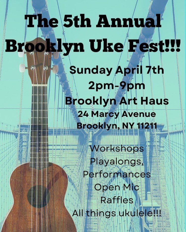 Who&rsquo;s ready to get their uke on? Join me at the 5th annual Brooklyn Uke Fest! Bring your uke and that charming smile of yours! @brooklynukefest S/O to @gwendolynfitzmusic 

This Sunday (4/7) 2pm to 9pm 💖