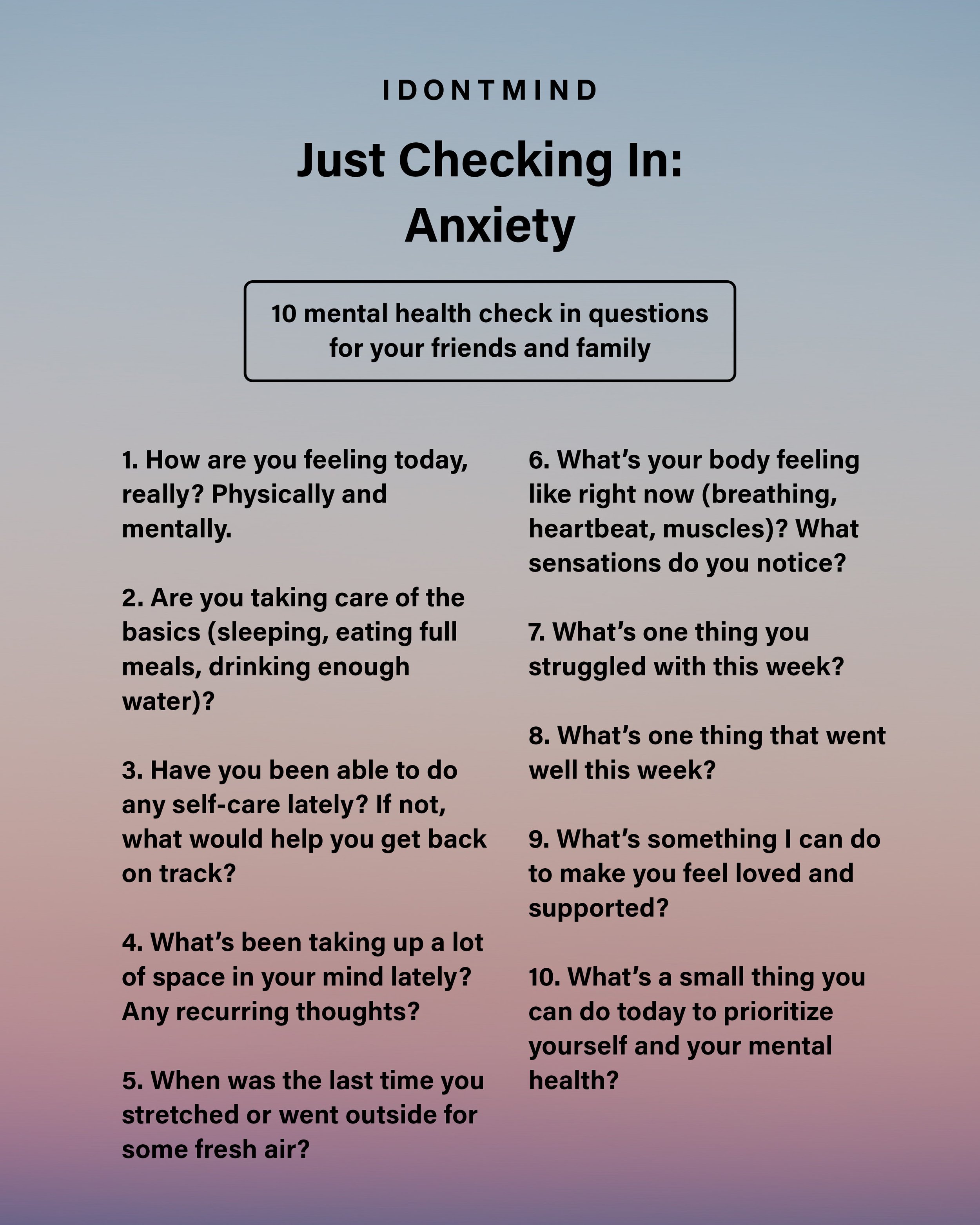 Mental health check-in questions to ask someone with anxiety - IDONTMIND