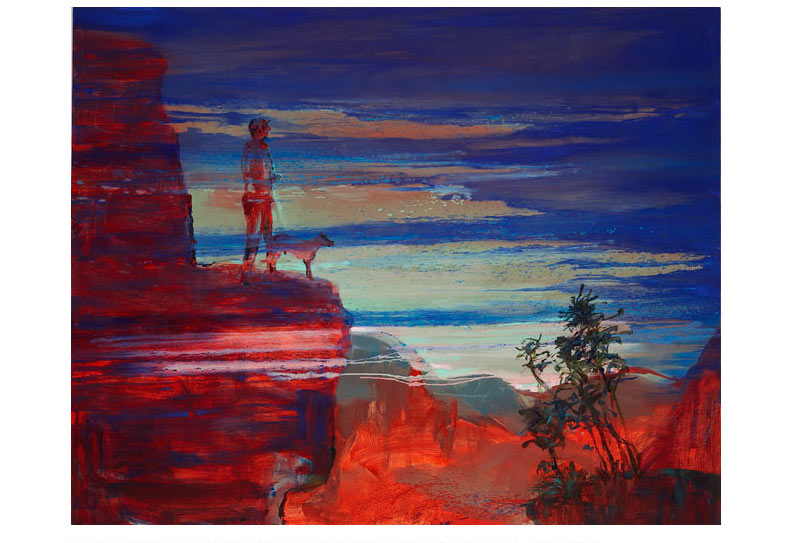 Man-boy with Dog as Dusk on cliff (from 'Sergeant York')