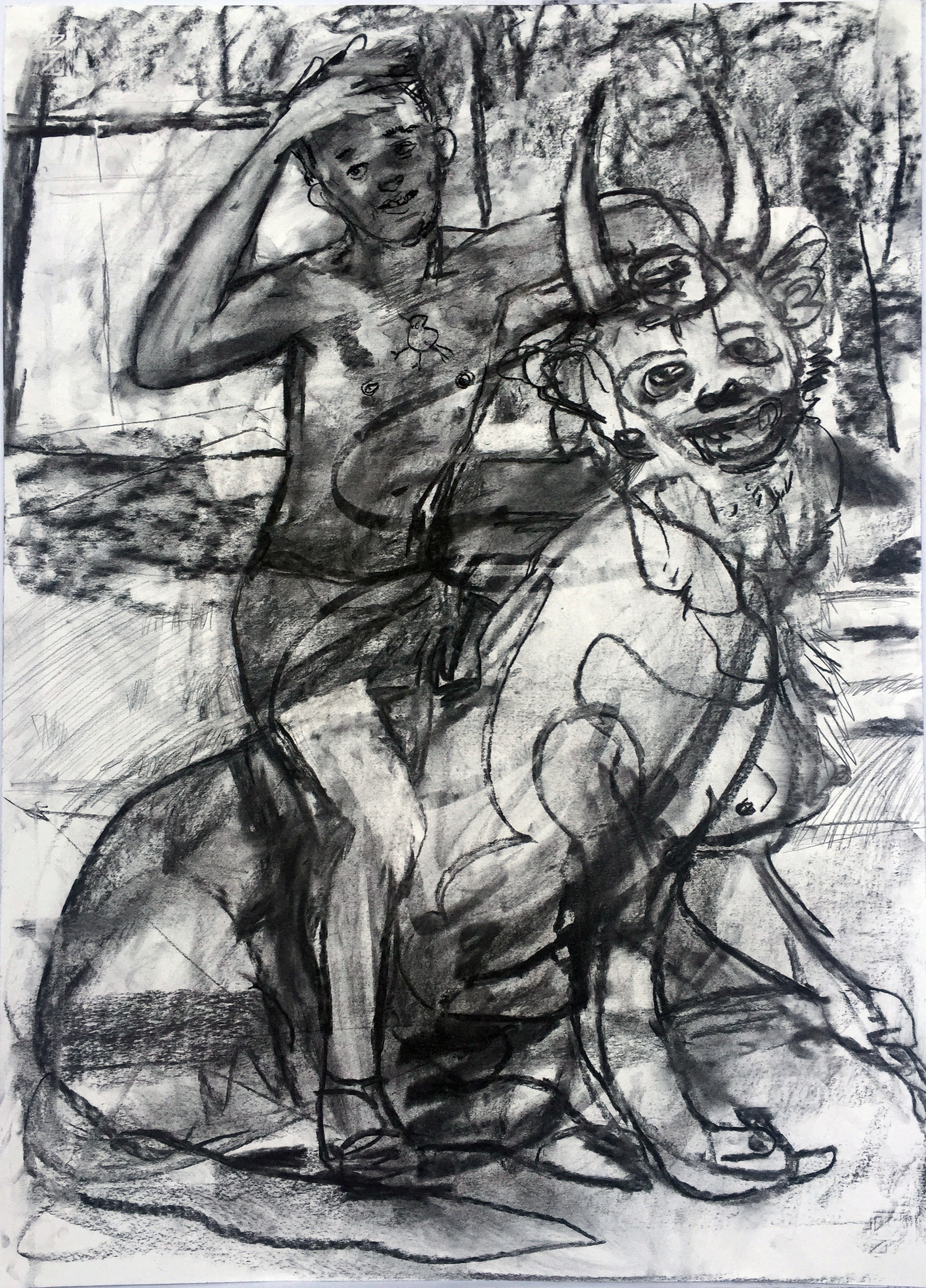 Son and fiend 18 by 24 inches charcoal on paper 2017.jpg