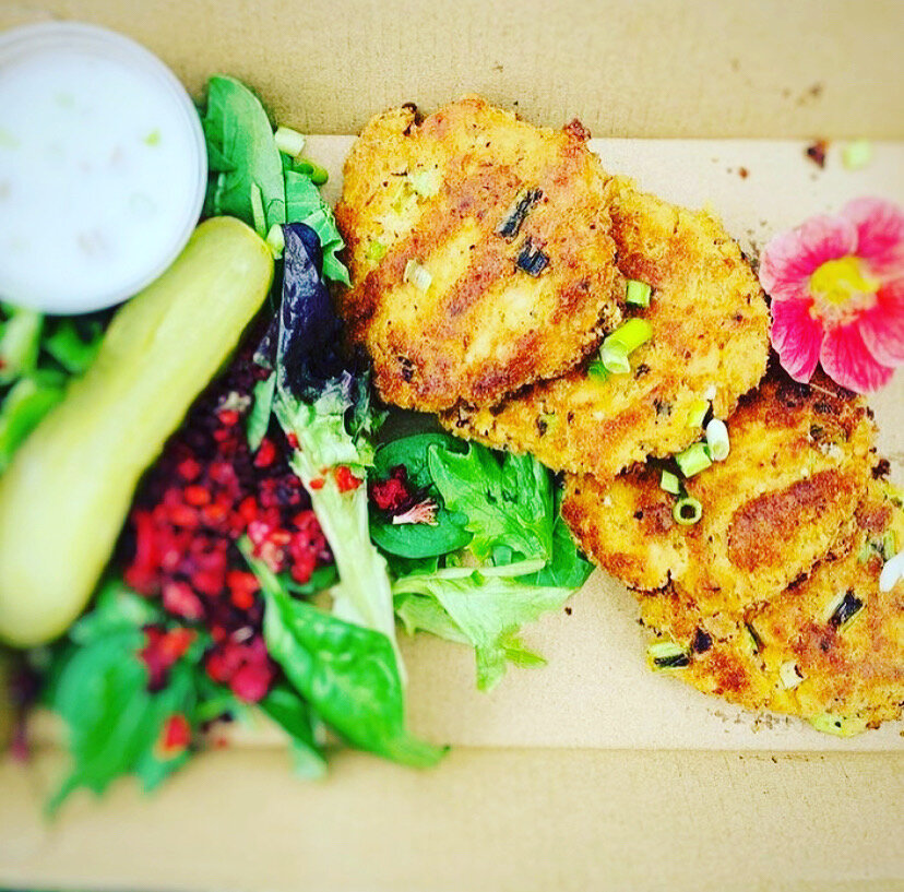 Salmon patties and side salad