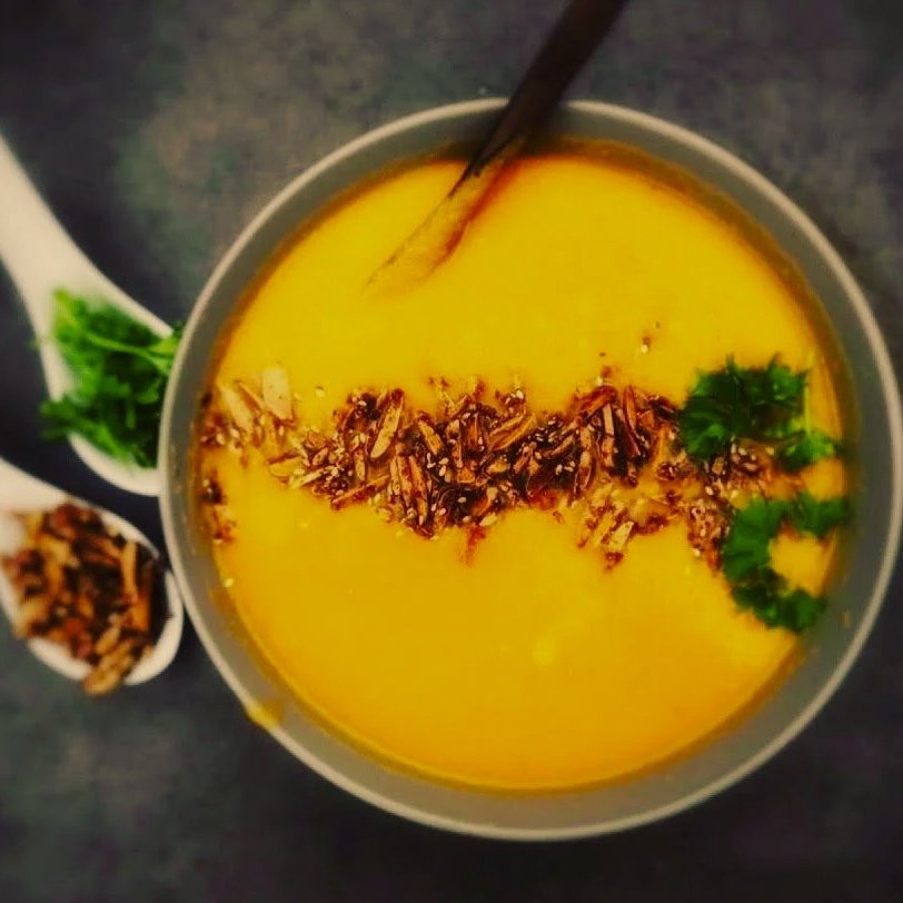 Dukkah Spiced Pumpkin & Sweet Potato Soup