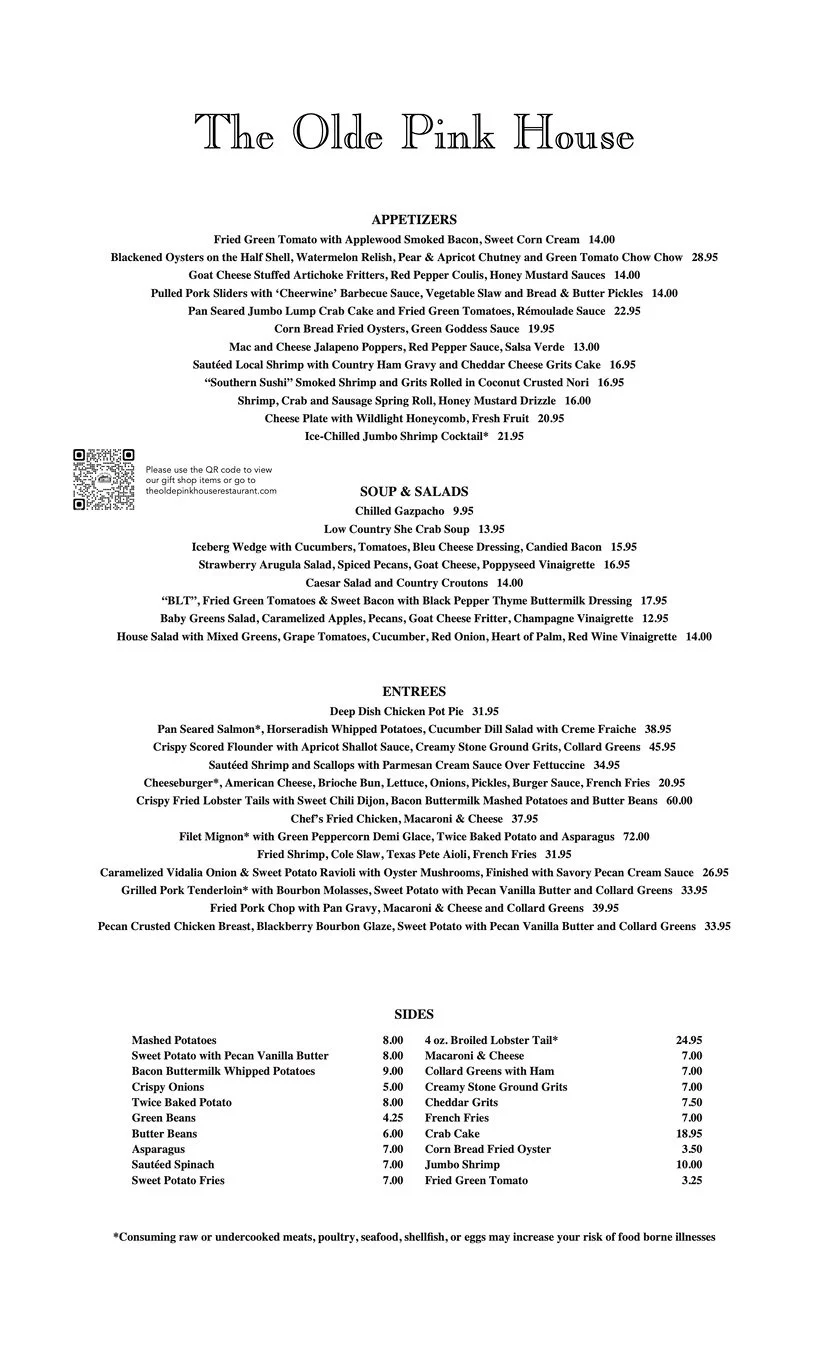Menus  The Olde Pink House