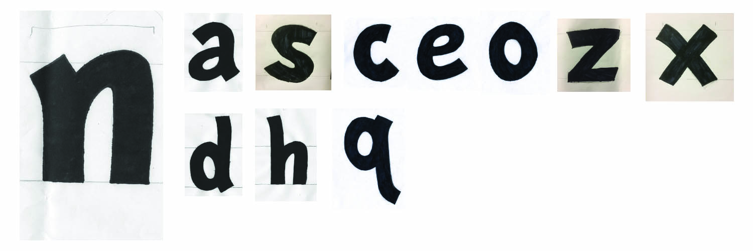 The early process of designing this typeface consisted of painting various letterforms with Plaka in order to figure out the stroke, x-height, and axis standards for the entire typeface.