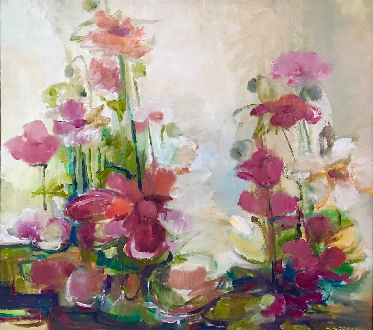 Rosey Red Flowers, 22 x 24 inches