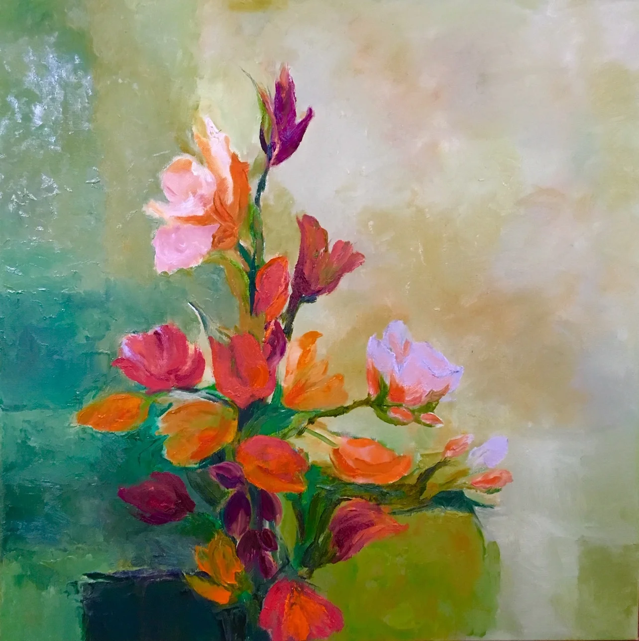FlowersOnGreen, 24 x 24 inches