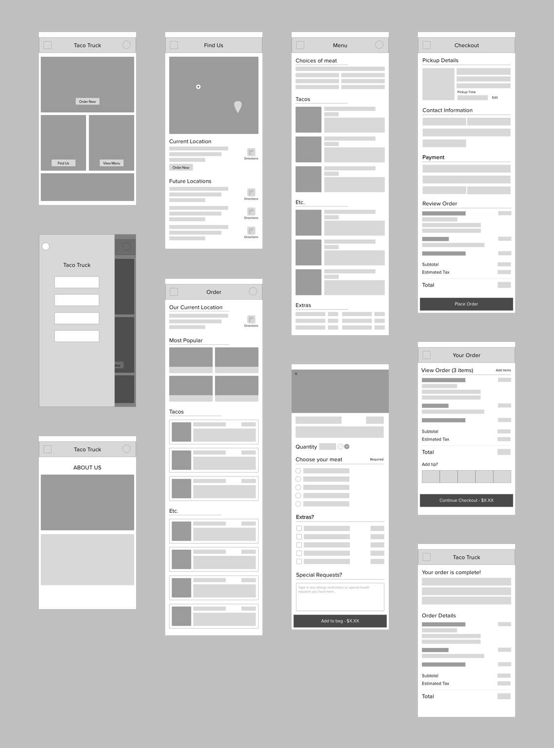 Mobile web design wireframes.