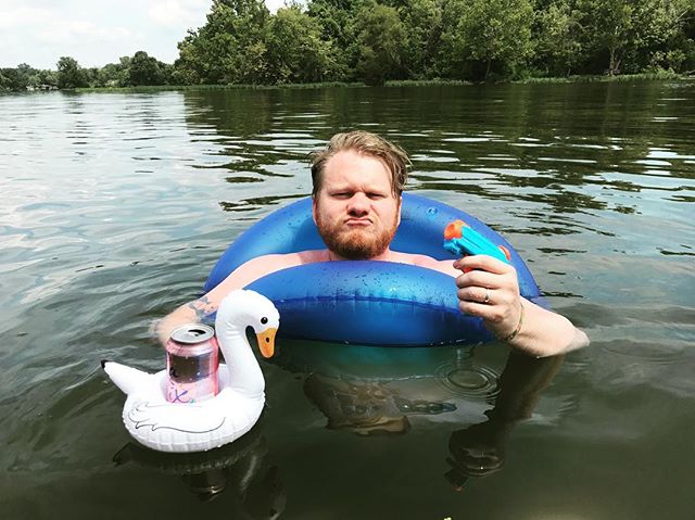 Living my best life. Thanks to my swan servant for holding my la croix.