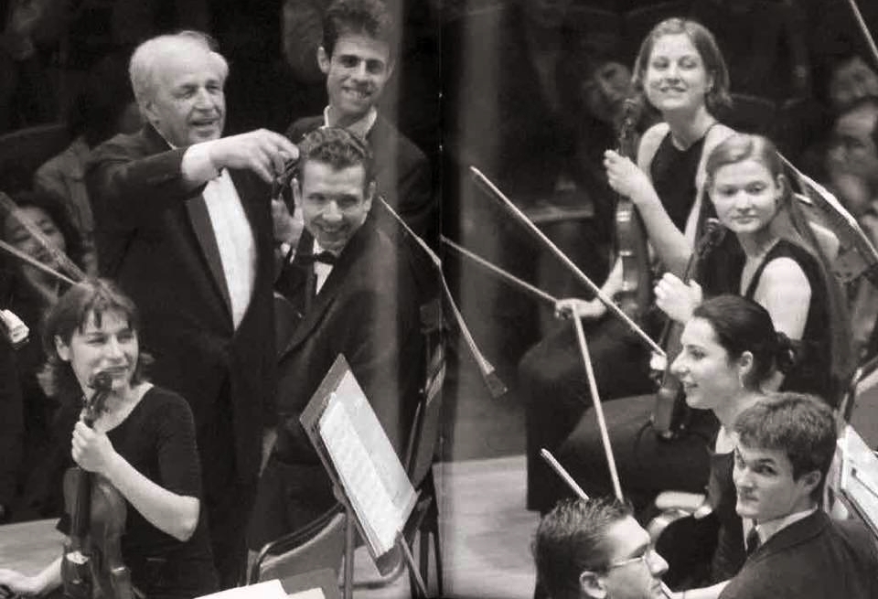 Performing with Pierre Boulez in Osaka, Japan; photo credit GMJO