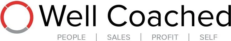 Logo with the words "Well Coached" and categories "People," "Sales," "Profit," and "Self" underneath.