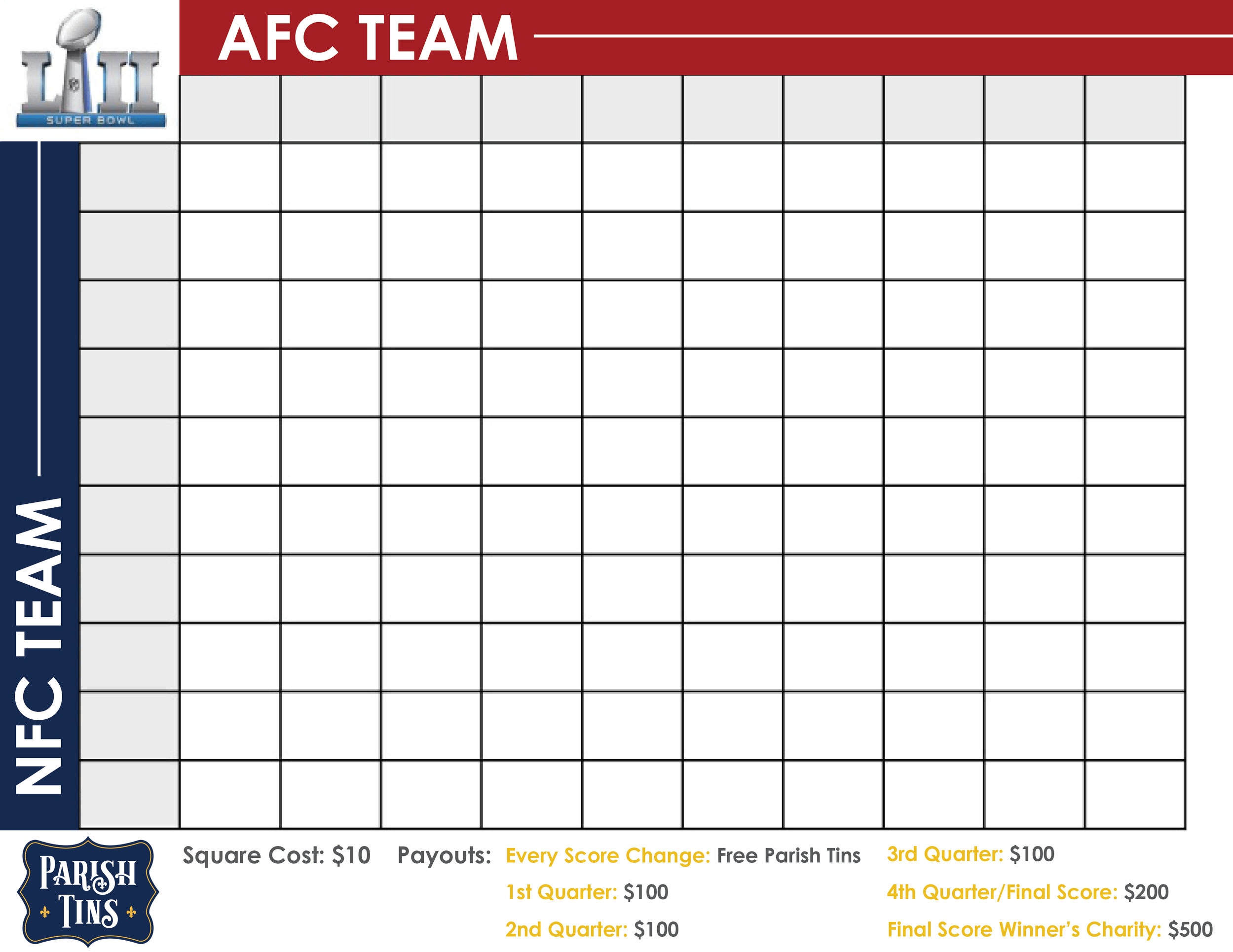 Super Bowl Squares 2025 5x5 Image to u