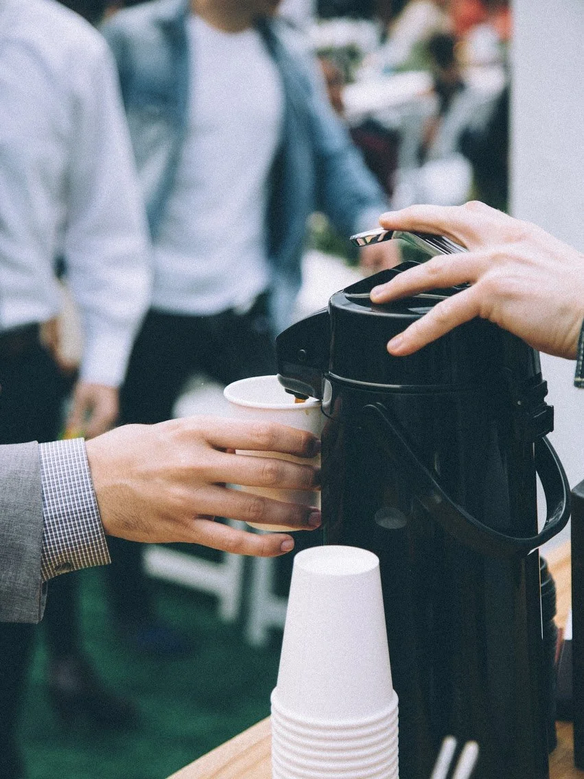 Traditional self-service coffee station at a corporate event