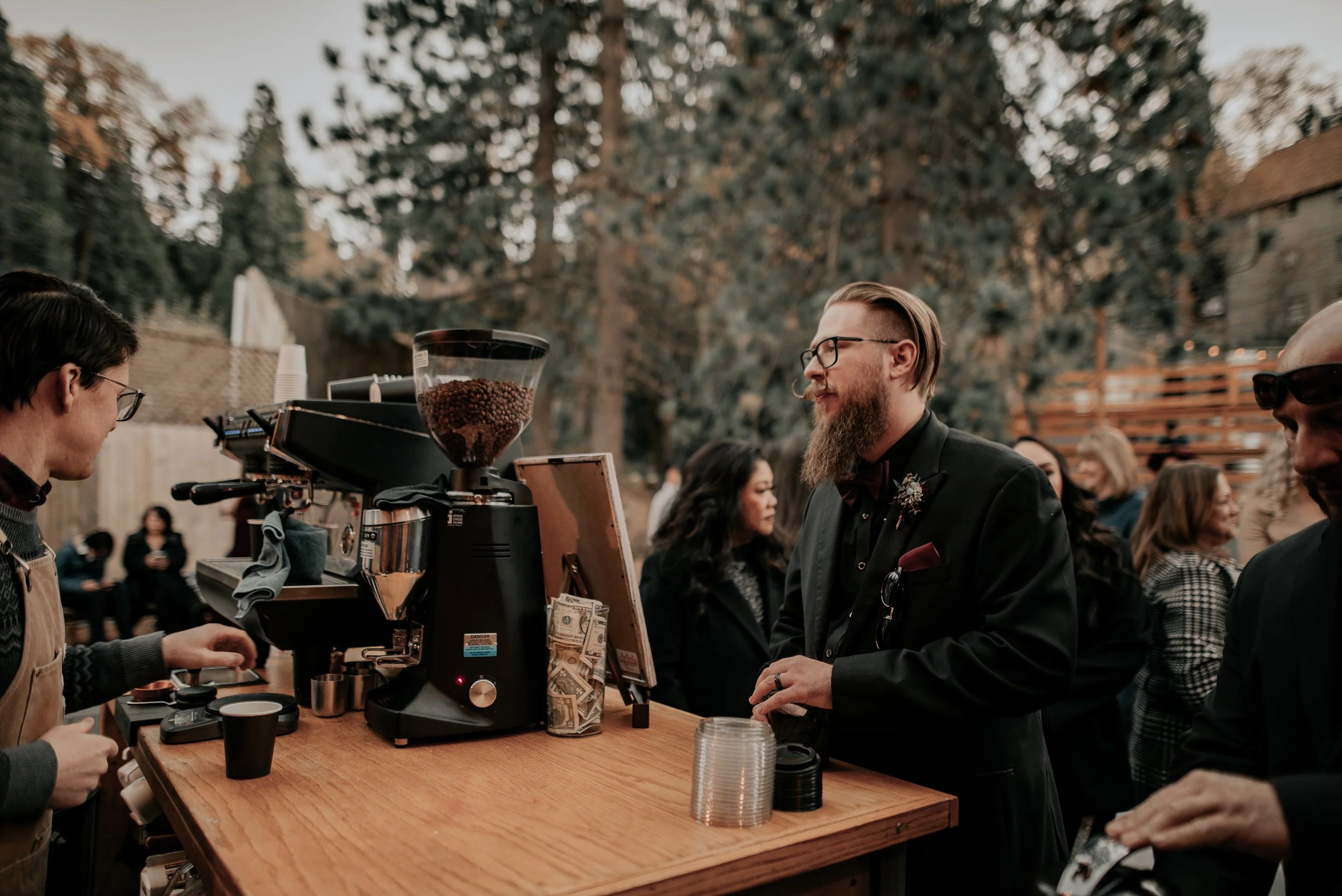 Professional mobile espresso bar setup for corporate event catering