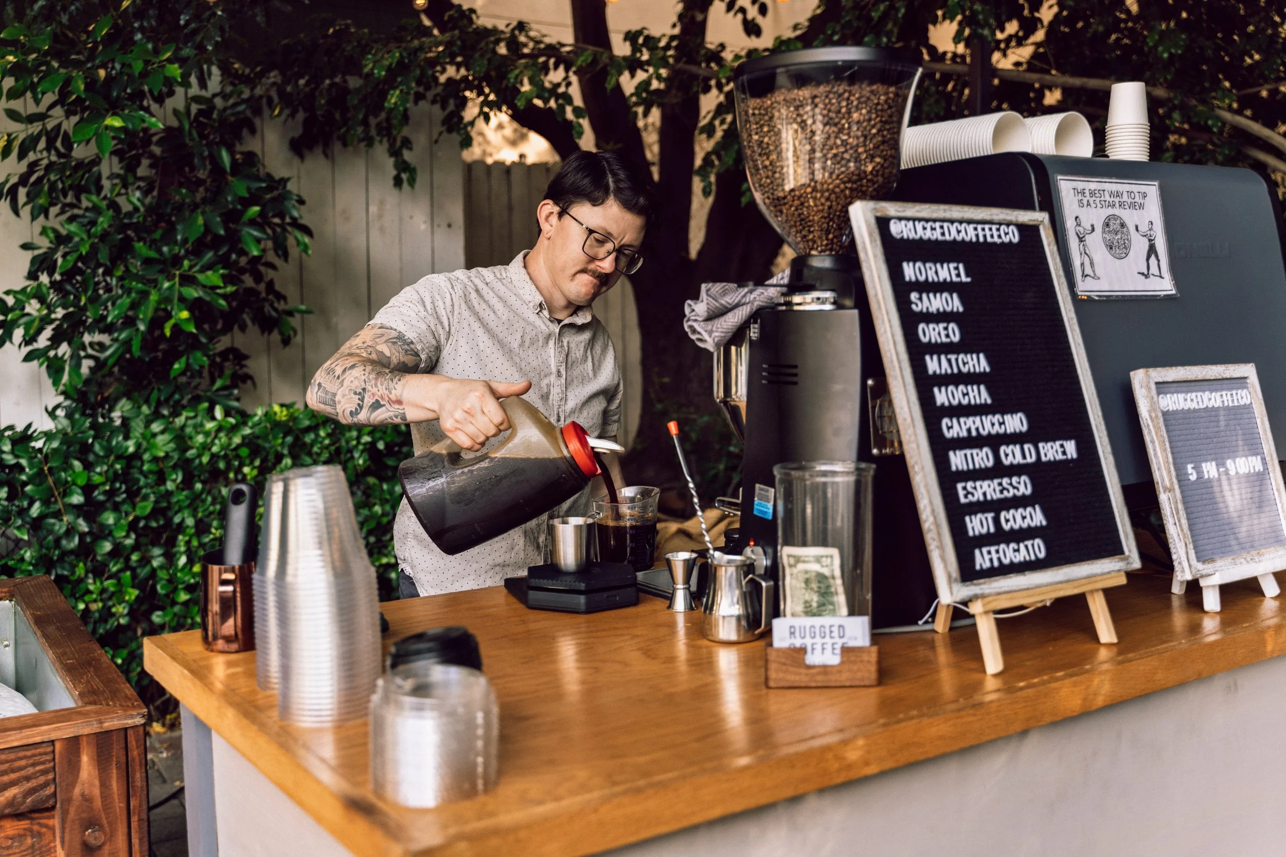 Rugged Coffee espresso bar setup for a corporate event