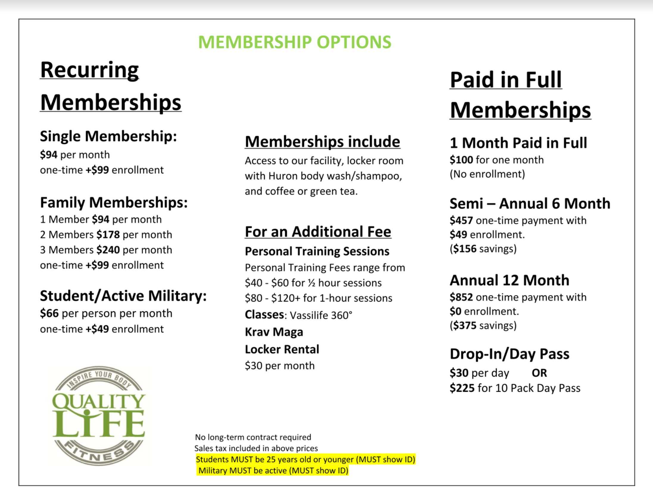 Membership Types Quality Life Fitness