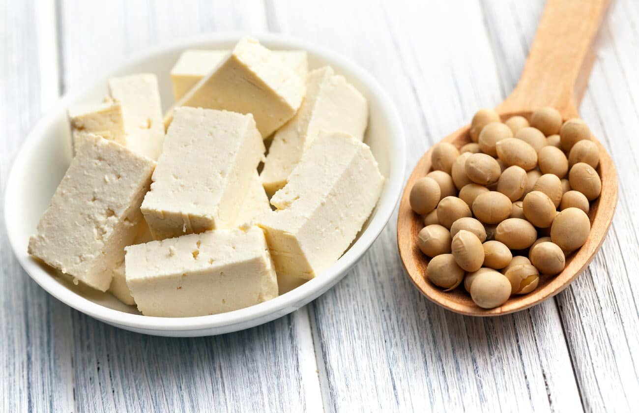 bowl of tofu and soybeans