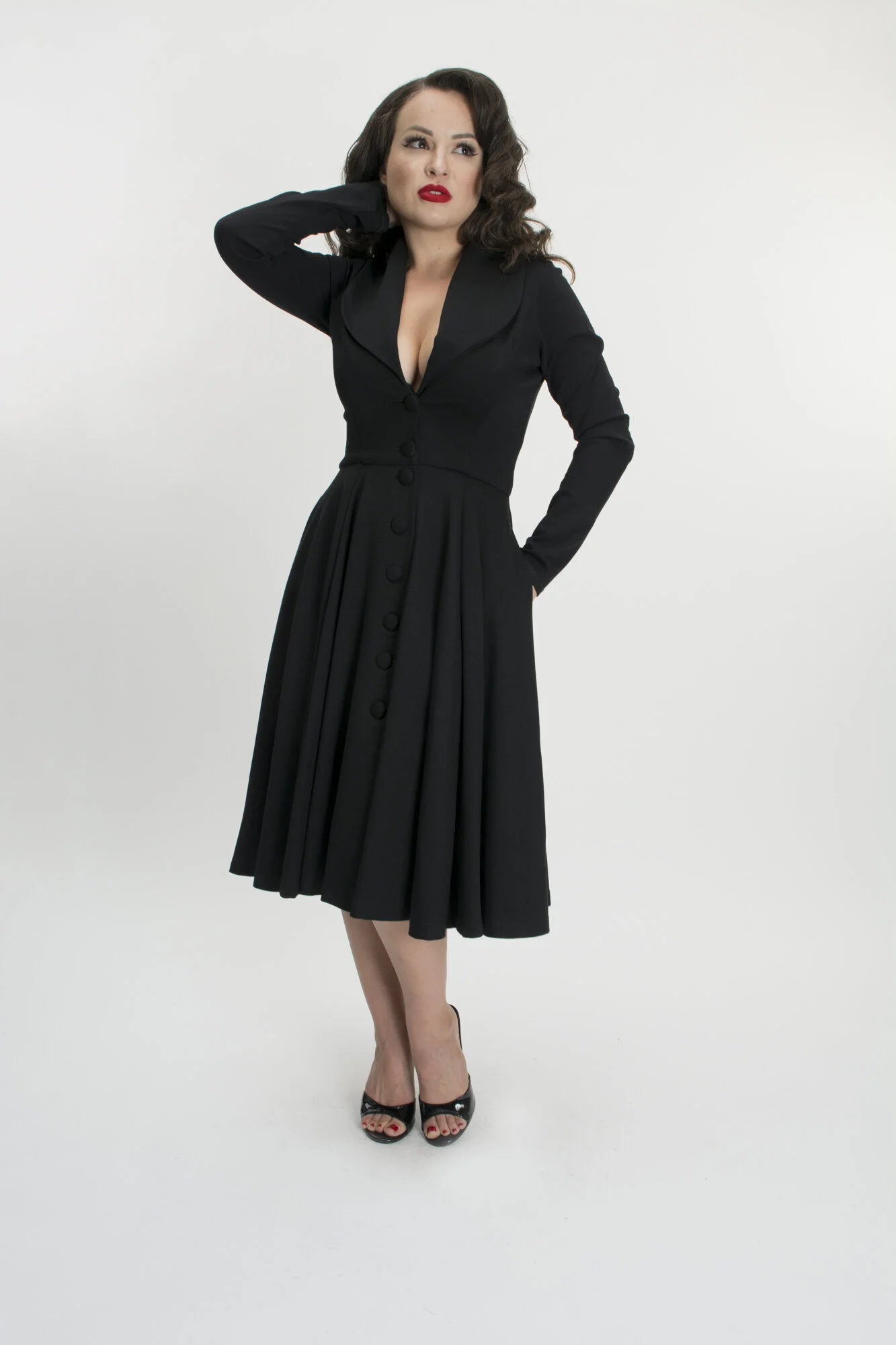 Bettie Page Ursula Dress Coat in Black  Vixen Kitty Vintage