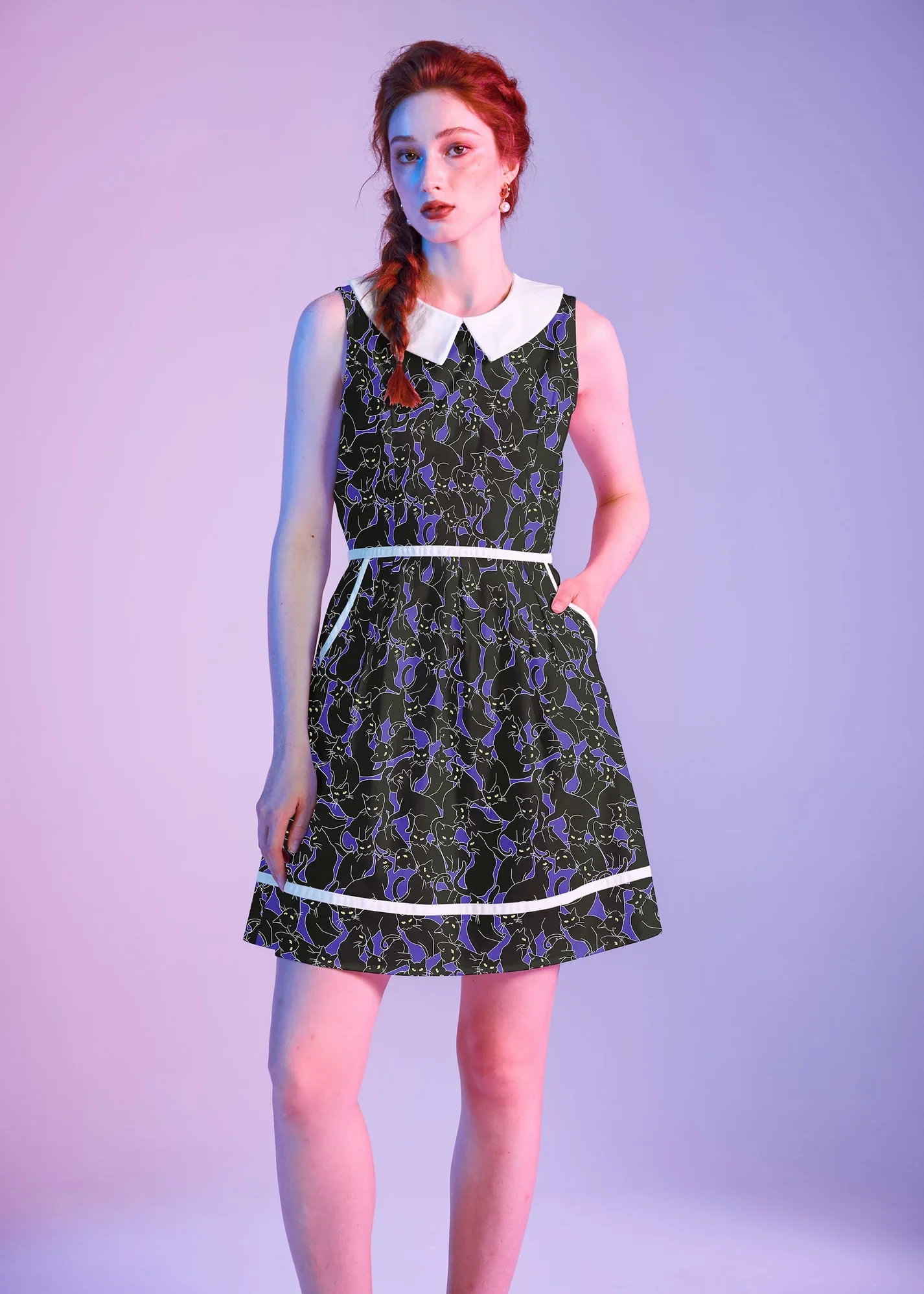 Retrolicious Glow in the Dark Cats Collared Dress