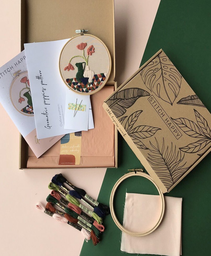 Geometric Poppy Embroidery Kit - from £25 - Stitch Happy