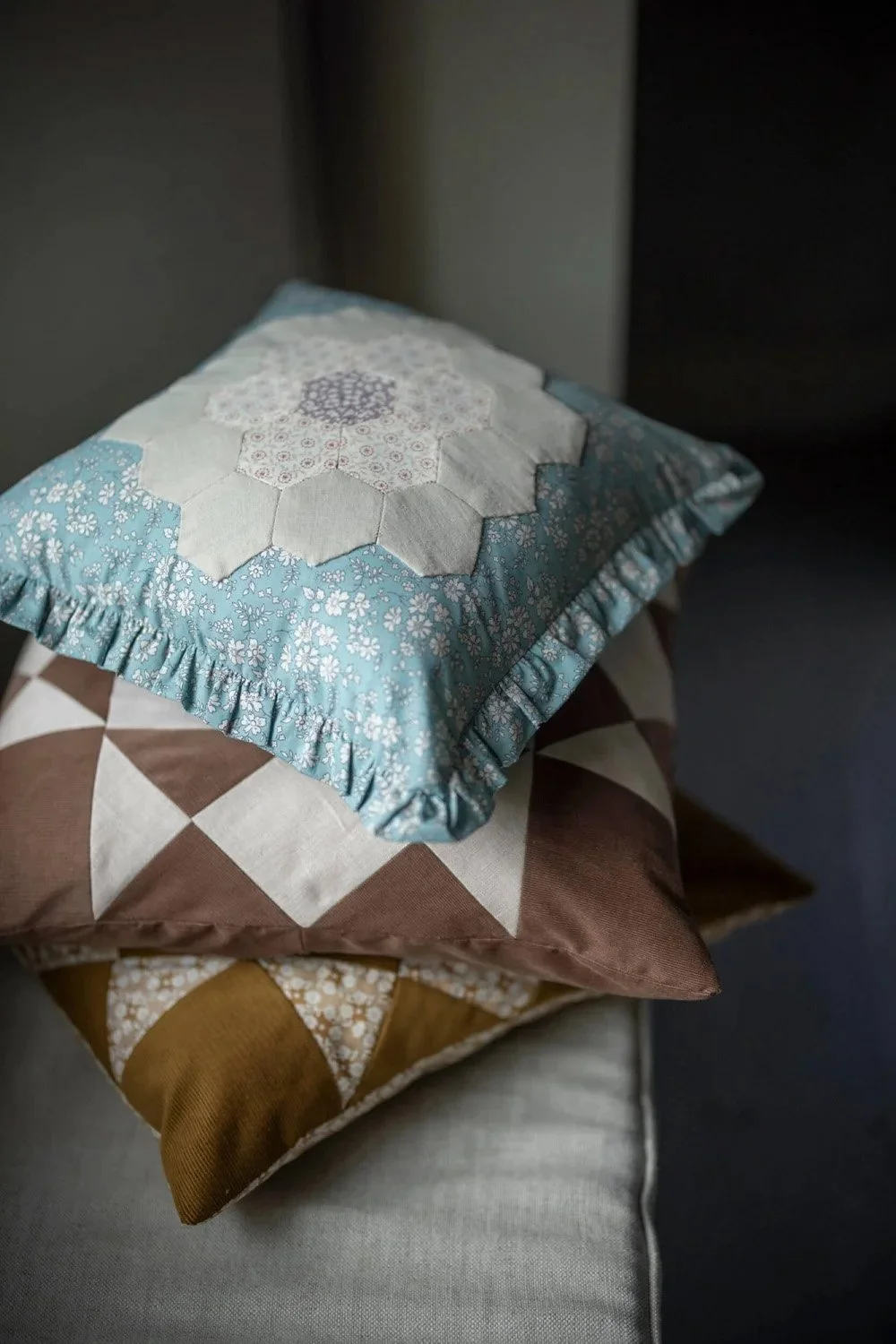 Hexagon patchwork cushion - Paper Thin Moon