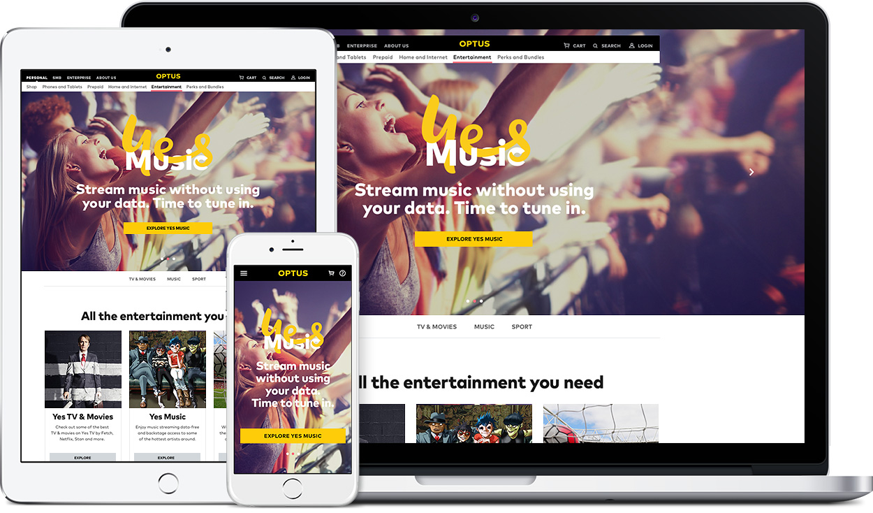 Agency: AKQA, Sydney. Title: Senior UI/Visual Designer My responsibilities were to design and advise on the visual and functional direction across Optus's Enterprise and SMB divisions for their forthcoming primary website.