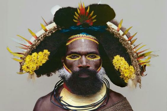 Huli tribesman, Kikita village, Southern Highlands "Man As Art" series by Malcolm Kirk
