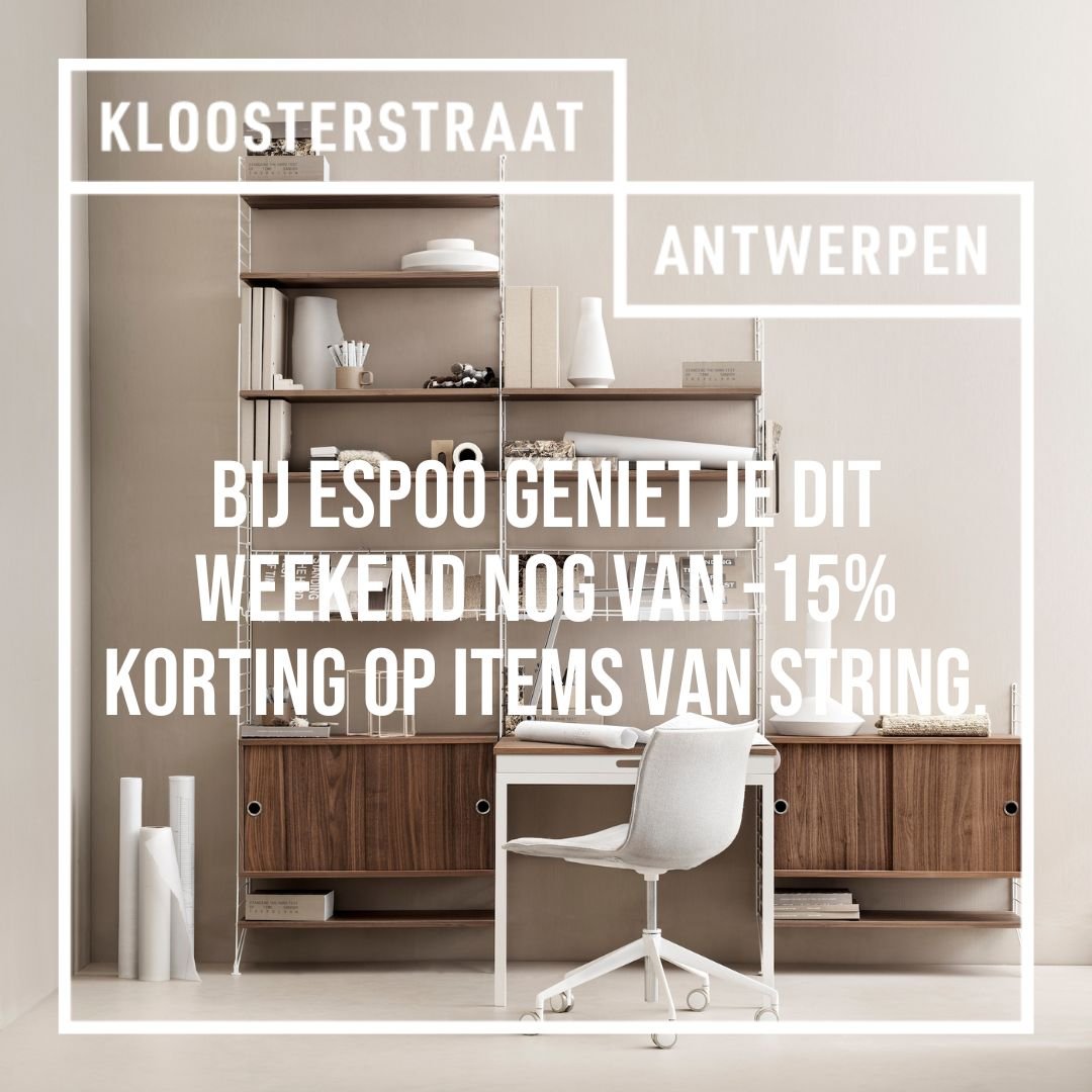 Enkel dit weekend nog, 15% korting op items van String bij espoo.