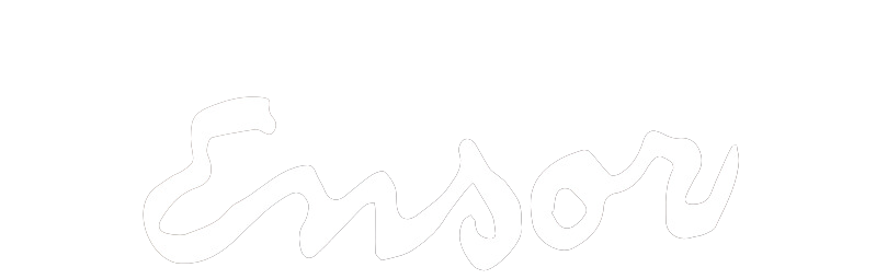 Het woord 'Ensor' geschreven in witte, handgeschreven stijl op een zwarte achtergrond.