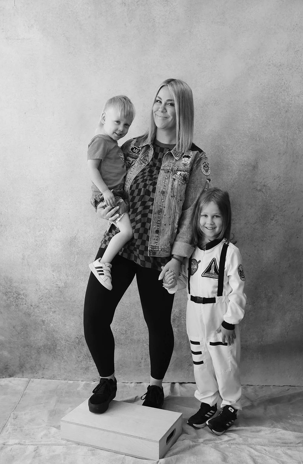 black and white photograph of three girls