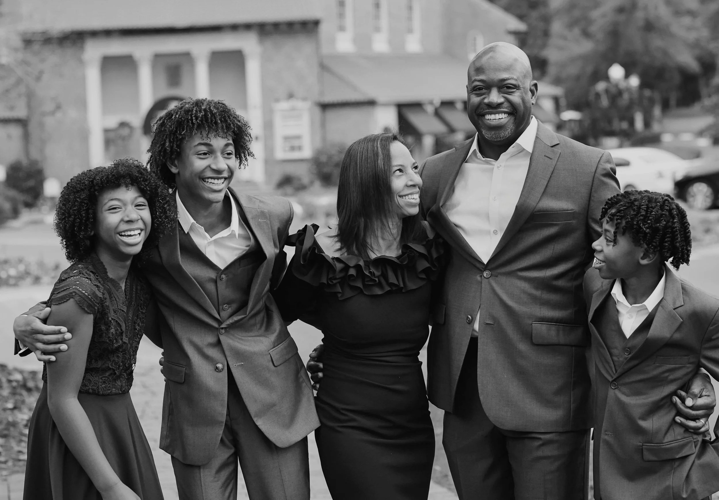 black and white family portrait by Rachel Garrison