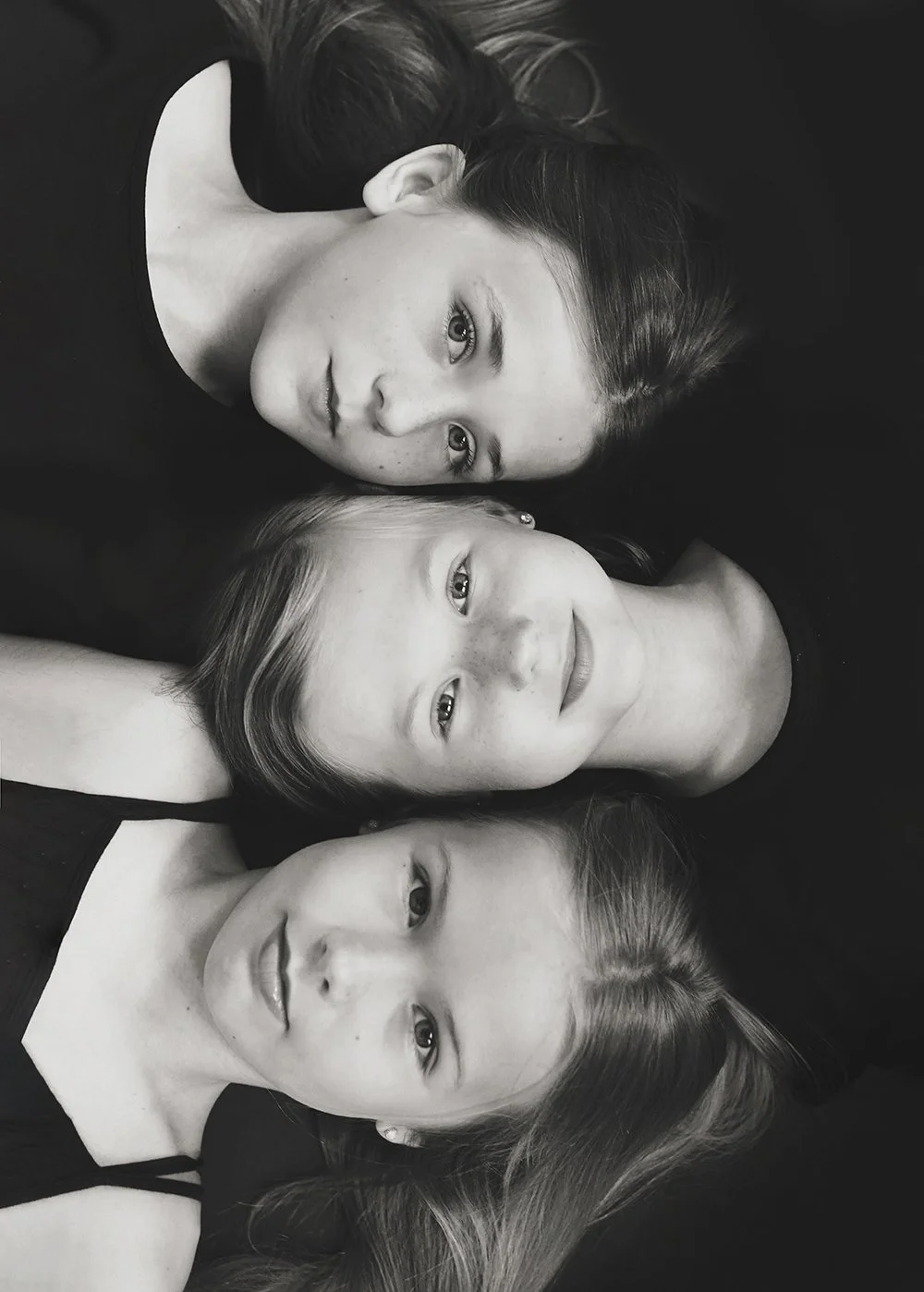black and white photograph of three girls