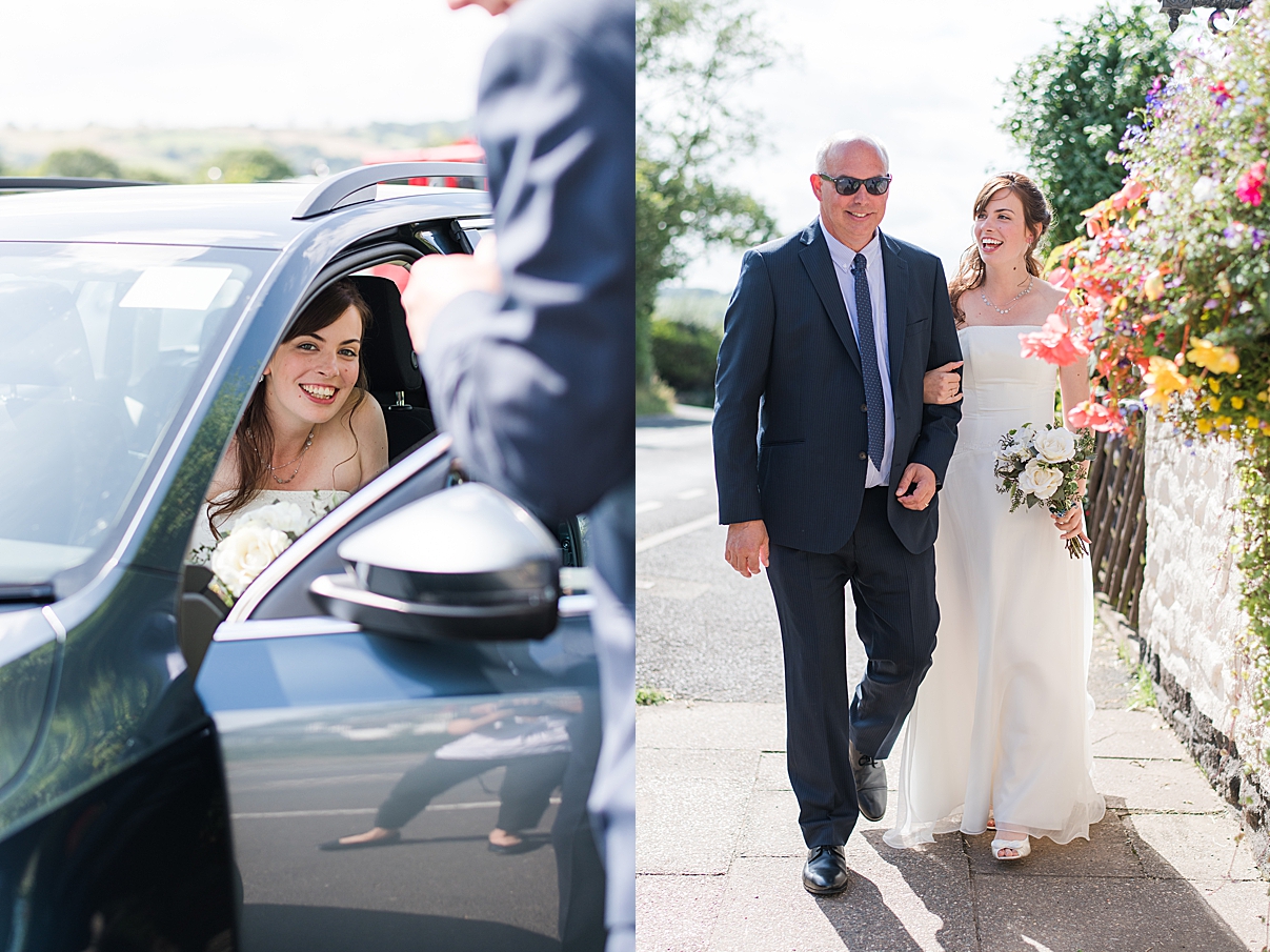 bride arrives with father at her west midland wedding